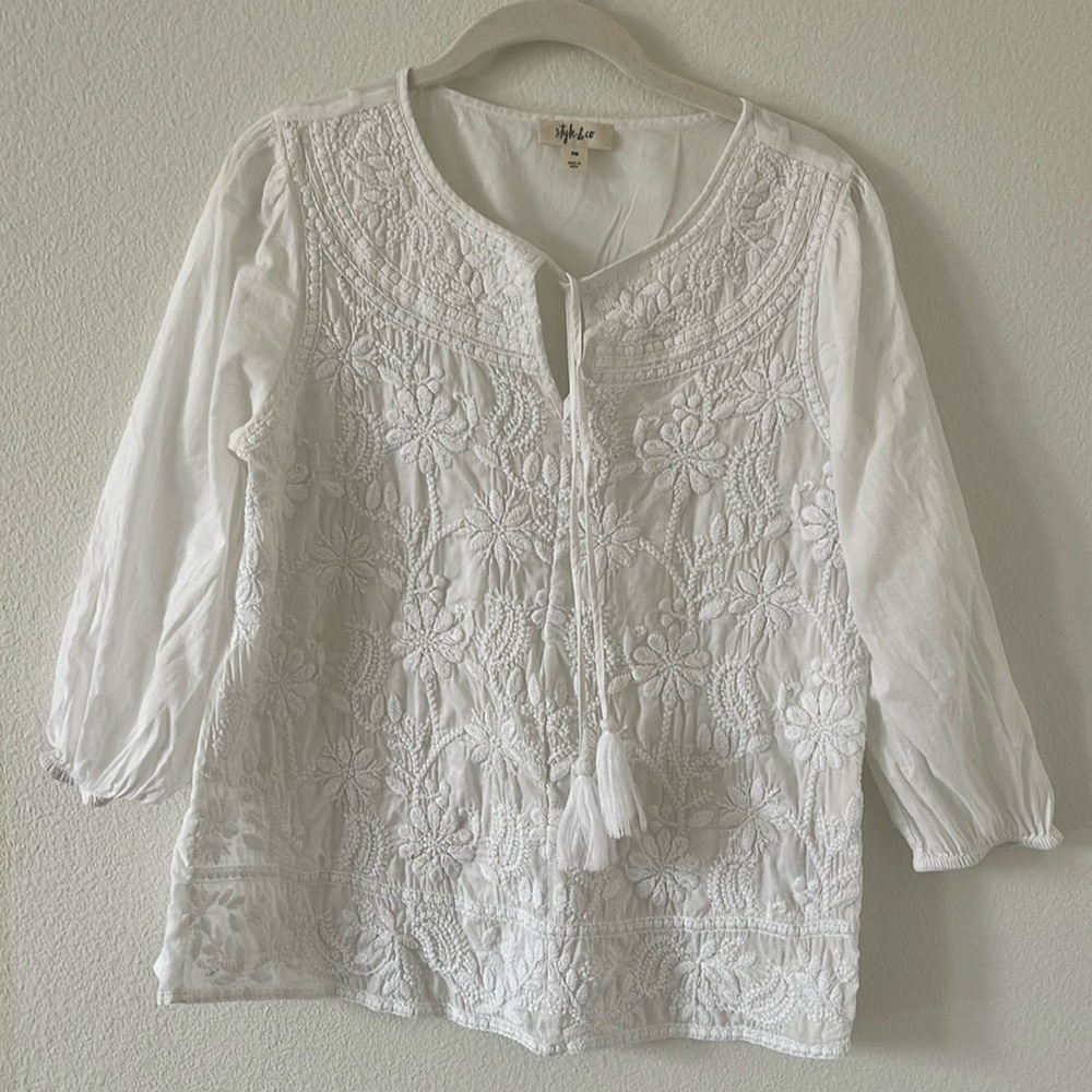 White cotton embroidered stop 3/4 sleeves, PM